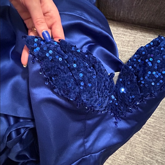 Royal Blue Mermaid Prom Dresses Sweetheart Backless High Side Split Evening Gown - Picture 6 of 8